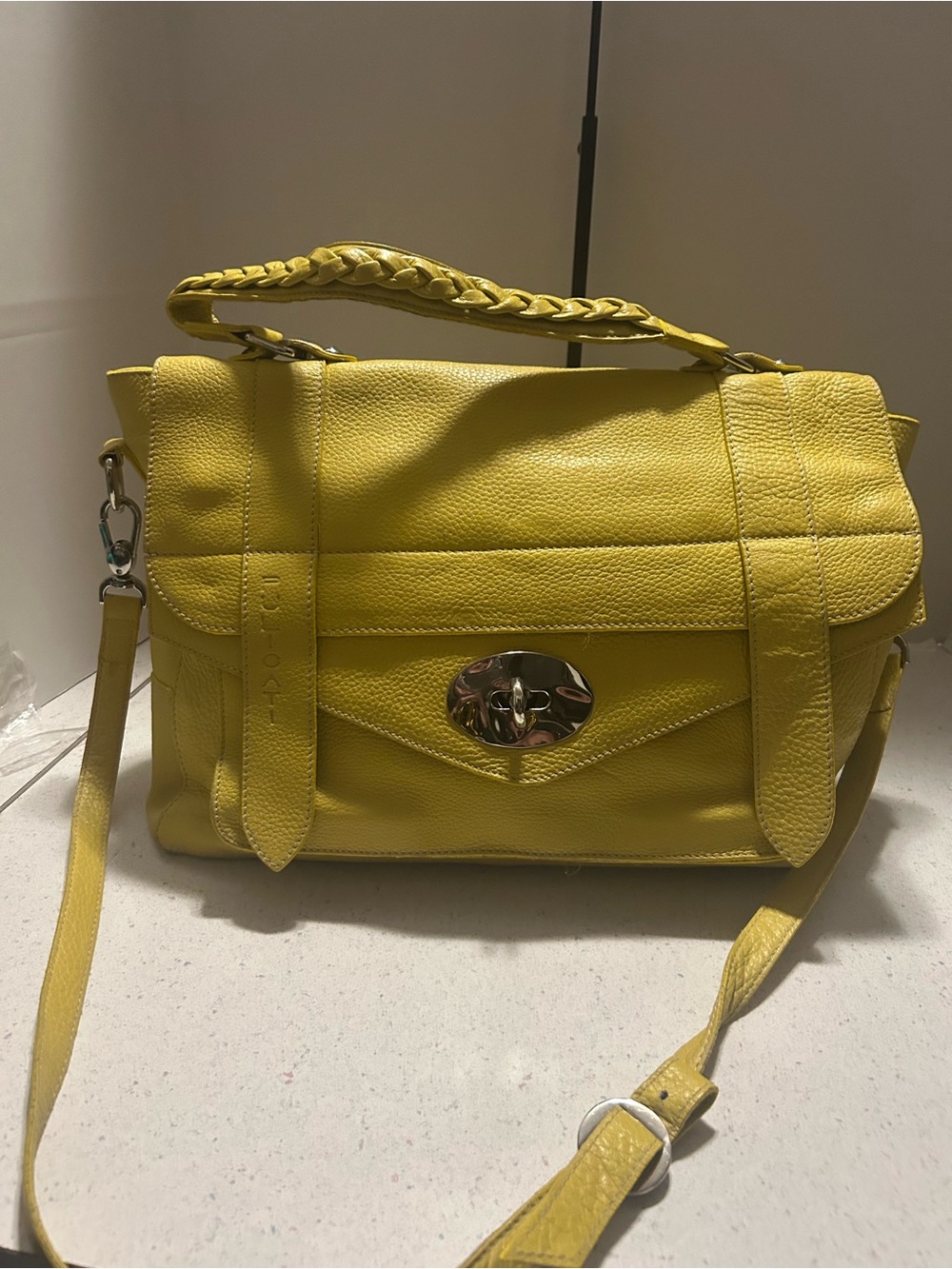 Pulicati Yellow Leather Satchel Handbag